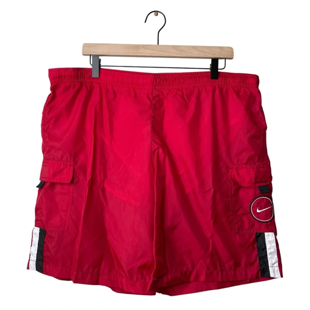 Nike Vintage 90s Red Swim Trunks Shorts XL Swoosh Logo Mesh Lined - Picture 1 of 10